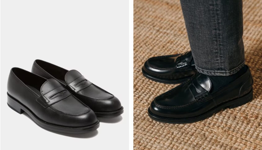 Klassische schwarze Leder-Loafer im Winter